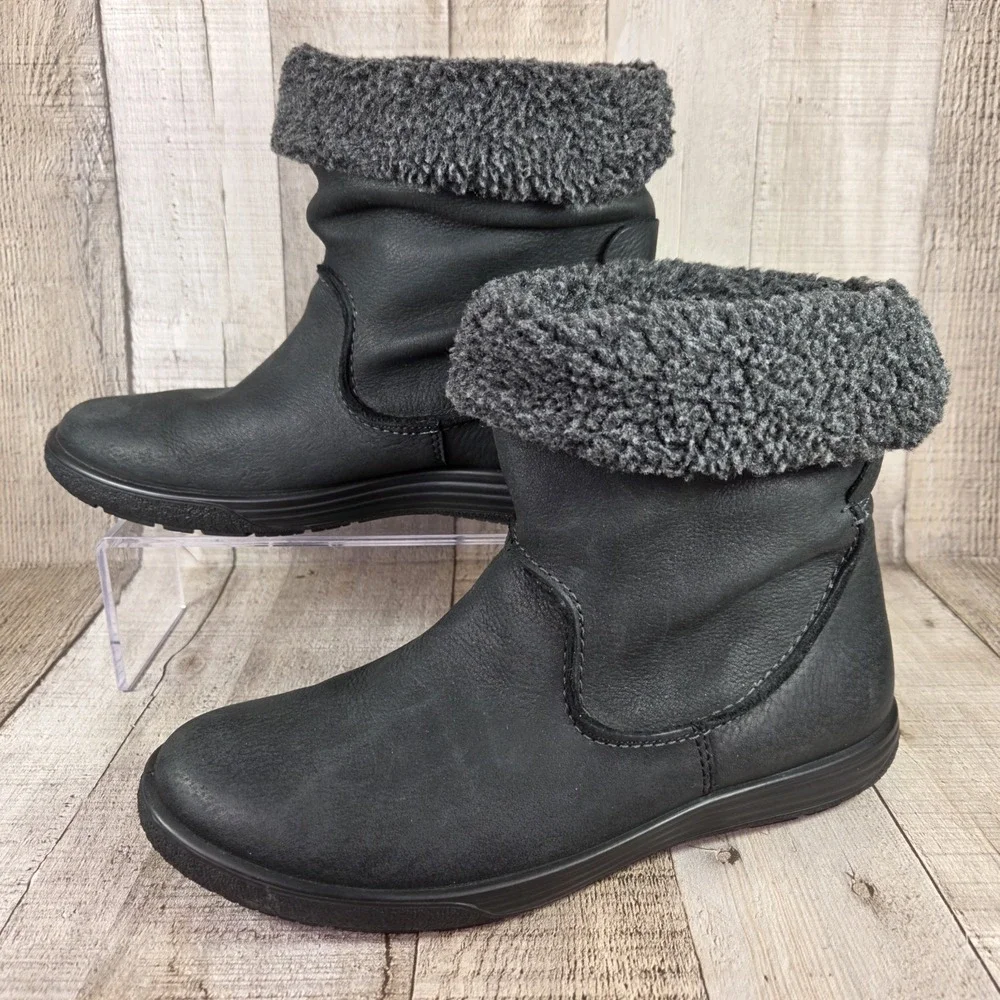 Ecco Chase II‎ GTX Mid Black Boots Gore-Tex Nubuck Leather Women's EU 37 US 6